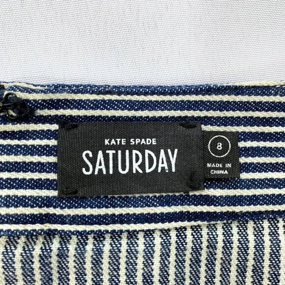 KATE SPADE SATURDAY WHITE NAVY STRIPED NAUTICAL FRONT SLIT MINI SKIRT - 8 - Picture 6 of 10